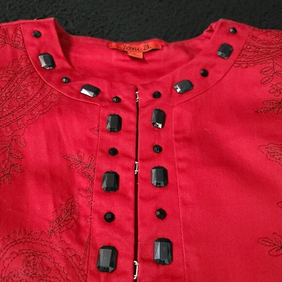 Joni B Womens Blazer Multicolor Size Medium Cotton Blend Stretch Beaded - Picture 8 of 12